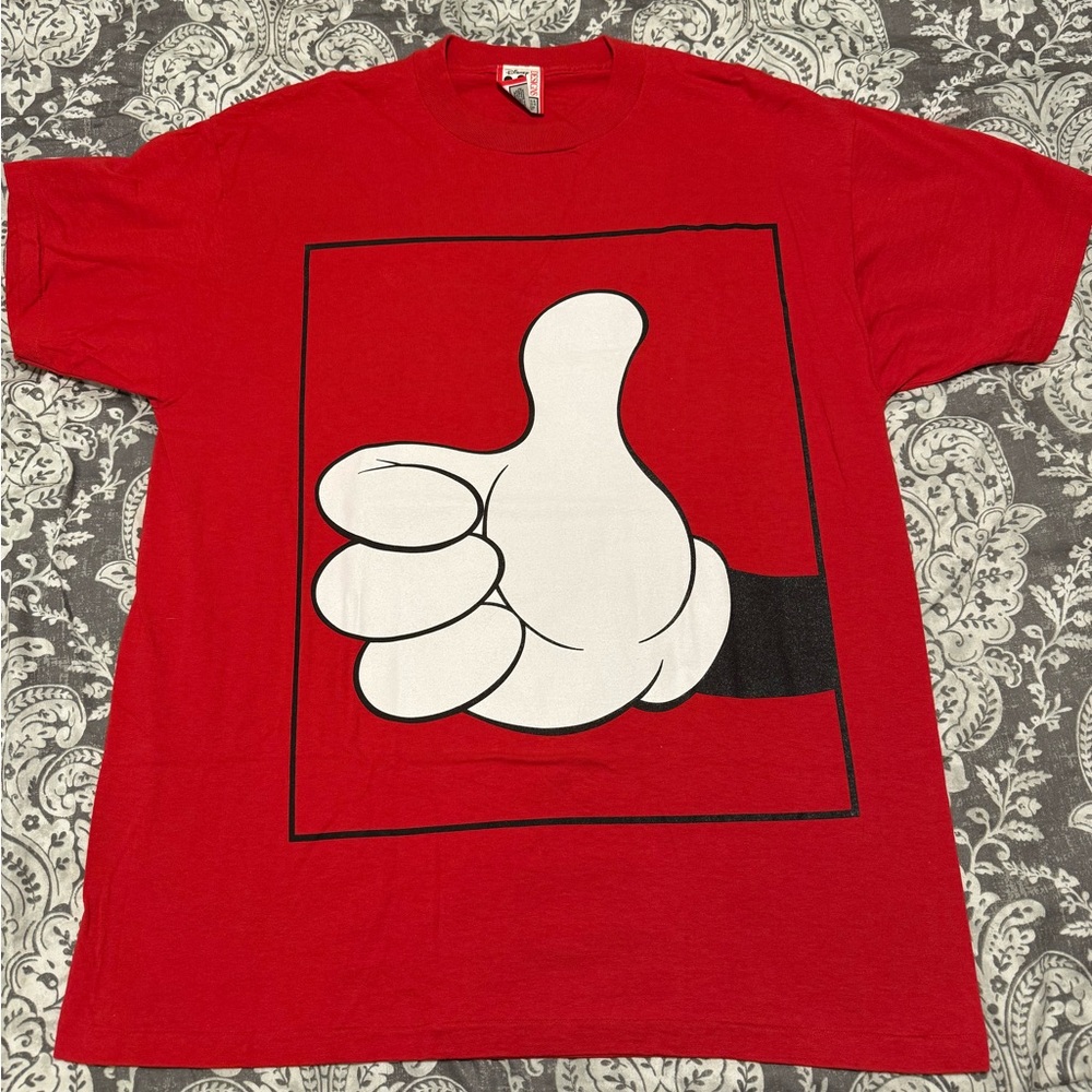 Vintage Disney Mickey Mouse Shirt Mens L/XL Red White Thumbs Up 90s Era